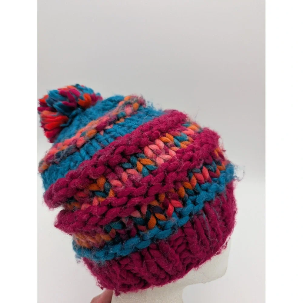 The North Face Chunky Knit Pom Beanie Hat Pink Blue Orange QD 984543 OS